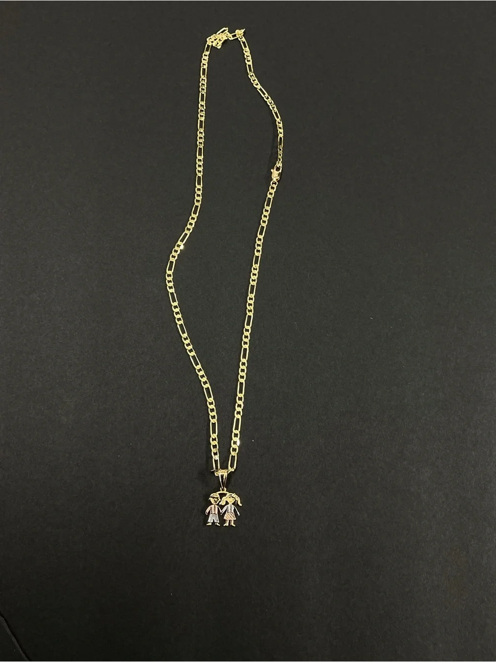 18K Gold-filled Tone kids 1 girl 1 boy Pendant Necklace - Pink Accents